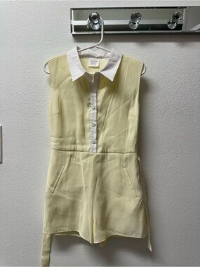 English Factory Pale Yellow Sleeveless Romper with White Collar
